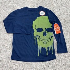 Wonder Nation Boys Sleep Top sz XS Navy Green Skull Lightweight Long Sleeve New