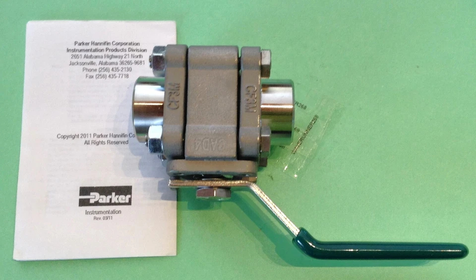 Válvula de bola de acero inoxidable Parker 1/2" oscilante 8F-SWB8L-PKR-G-SS alta presión/temperatura Foto 3 de 4