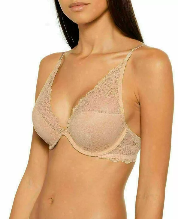 Calvin Klein Women Seductive Underwired Comfort Plunge Lace Bra Size 30B  Beige