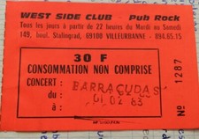 ticket stub place billet concert France villeurbanne barracudas 01.02.1983