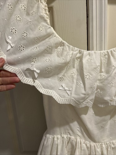 Vintage Tiered White Ruffle Eyelet Dress READ Prairie Belle Off Shoulder - Picture 7 of 8