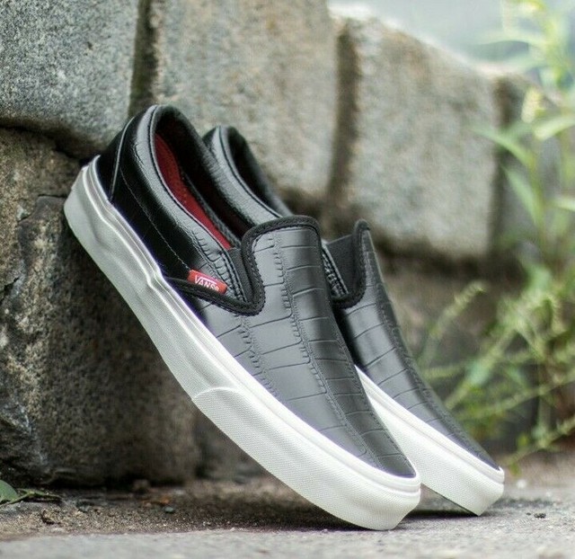 vans glacier grey leather slip ons