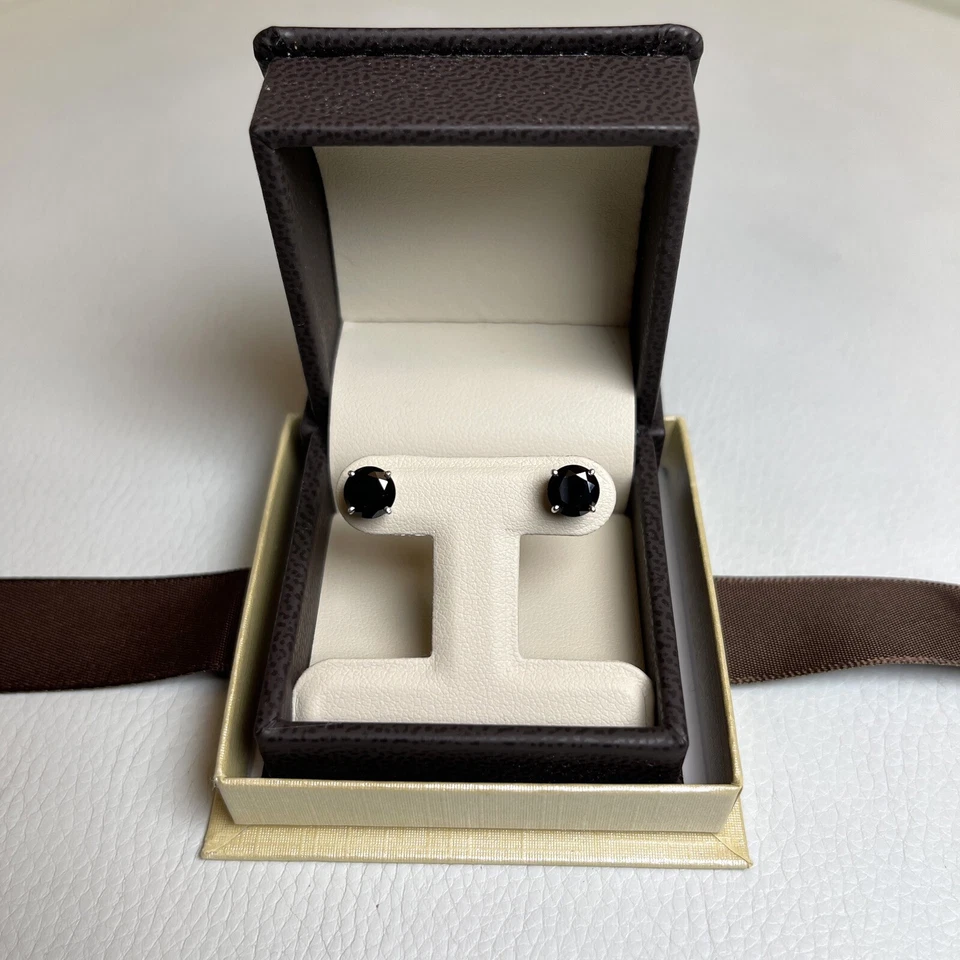 2 TCW Fancy Black Round Studs Earrings Man Made Diamonds 14k Solid Gold - Image 2 of 4