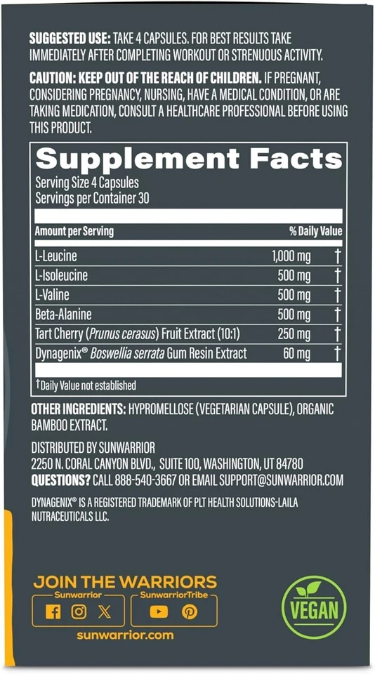 Sunwarrior Active Power & Recovery Capsules 120ct (30 srv) - Image 2 of 4