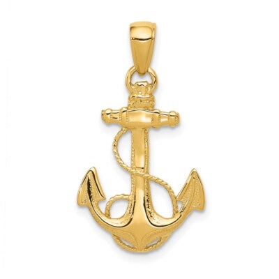 14K Yellow Gold Solid Polished Anchor Pendant C2486