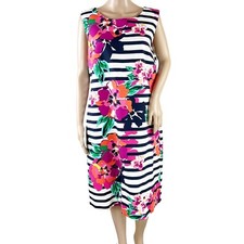 Talbots Women's Cotton Floral Stripe Lined Sleeveless Sheath Dress Size 16