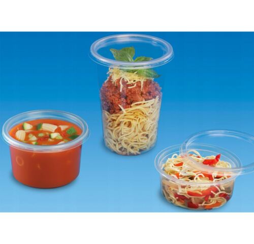 Round Plastic Food Containers with Lids Deli Pots Clear Plastic Tubs Recyclable - Picture 5 of 16