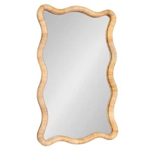 Kate and Laurel Rahfy Boho Scalloped Rectangle Rattan Wall Mirror, 24 x 36, N...