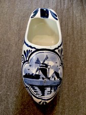 Vintage Delft 66 Blue Polychrome Clog Boot Trinket Ashtray Windmill Holland
