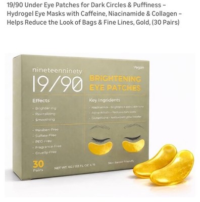 19/90 Under Eye Patches for Dark Circles & Puffiness   Hydrogel Eye Masks