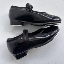 Revolution Dancewear Black Patent Mary Jane Tap Shoes Girls 13.5 Jazz Ballet Art
