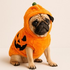 Orange Pumpkin Costume Hoodie Halloween Dog Pet Outfit Jack-o-lantern Size M