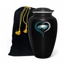 Philadelphia Eagles Theme Football Cremation Black Urn Adult Human Ashes w/Bag