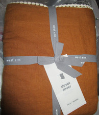 West Elm European Flax Linen Duvet Full Queen Pom Pom duvet New