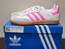 ADIDAS Samba OG J White/Pink Low Top Lace Up Sneakers, KIDS 13k