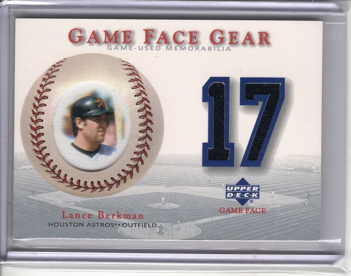 2003 UPPER DECK GAME FACE LANCE BERKMAN 2X-GAME-WORN JERSEY RELIC #GGLB
