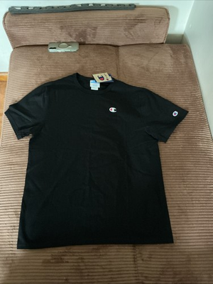 #ad Champion Shirt Mens L Black Heavyweight Logo Tee Crewneck Cotton $19.99