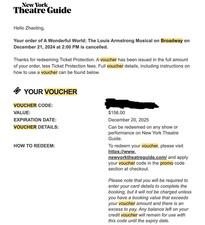 New York Theatre Guide Ticket Credit / Voucher (Broadway shows)