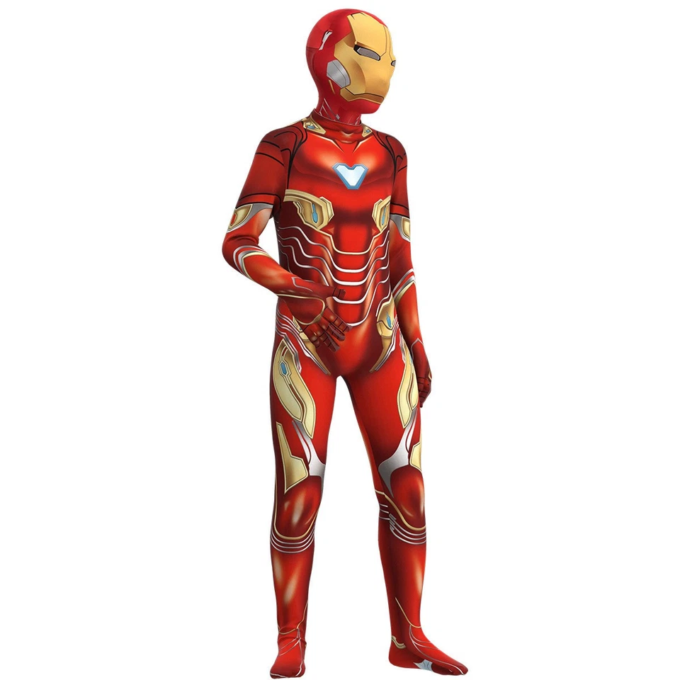 Kids Superhero Cosplay Iron Man Costume Jumpsuit Bodysuit Mask Party Fancy Dress - Image 3 of 4