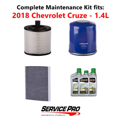 2018 Chevrolet Cruze 1.4L Complete Air, Oil & Cabin Filter Kit (0W-20)