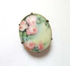 Antique Hatpin Porcelain Disc Hand-Painted Pink Roses