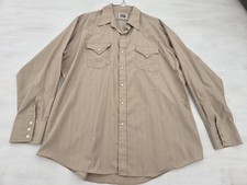 VTG Ely Cattleman Mens Tan Pearl Snap Western Shirt Tonal Stripe Long Sleeve XL
