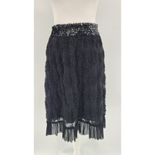 Whimsigoth Fairy Sheer Mesh Overlay Floral Womens Skirt Size Small Black Sequins