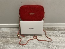 New Chanel Beaute Red Pouch With Crossbody Chain GWP