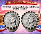 1776 - 2026 P & D LIBERTY HALF DOLLAR 40 COINS 2 ROLL SET MINT BU   .