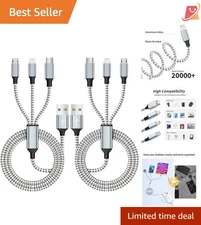 Multi Charging Cable 2Pack 4FT Nylon Braided 3-in-1 USB Micro USB Type-C for ...