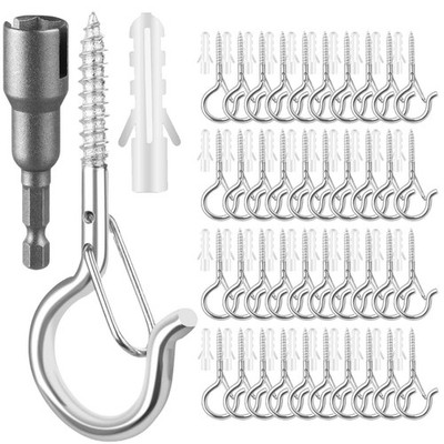 96 PCS Q-Hanger Hooks, Screw Hooks for Outdoor String Lights, Safety Buckle D...