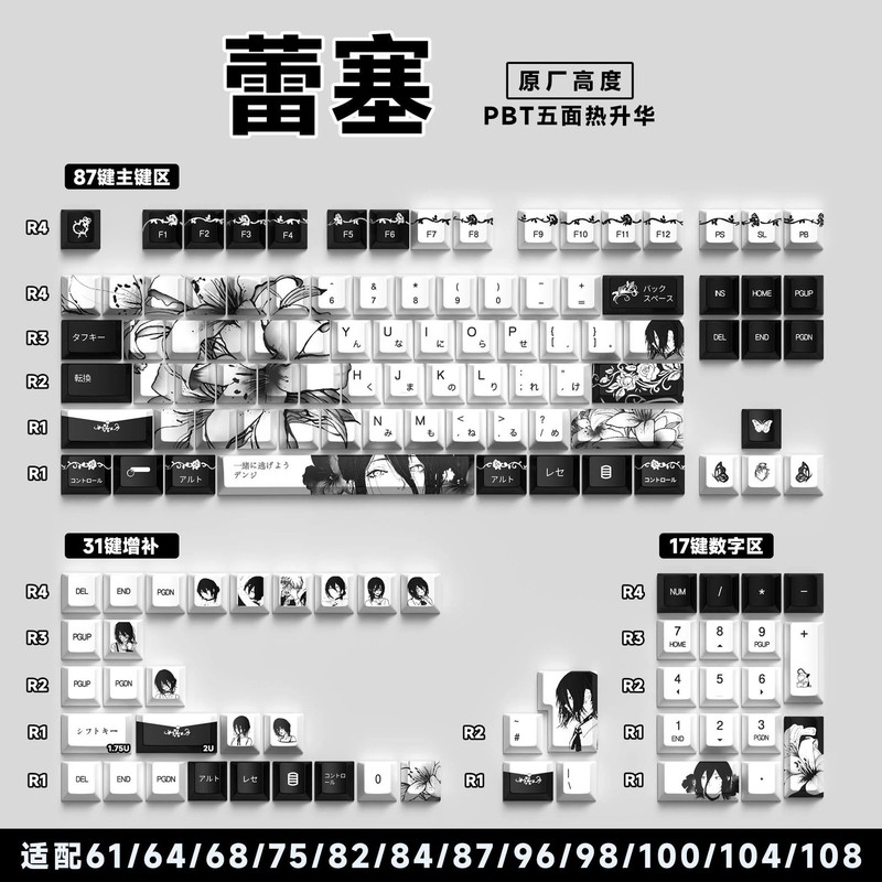 Chainsaw Man Reze PBT Keycaps 123 Keys Cherry Profile Dye-Sub Anime Gaming