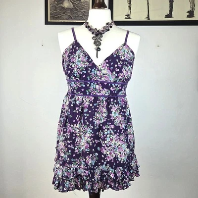 Y2K Purple Floral Ruffle Cami Top Ditsy Floral 100% Cotton UK 14 - Image 1 of 4