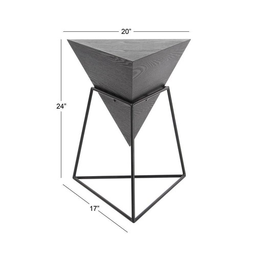 17 in. Black Inverted Pyramid Geometric Large Triangle Wood End Table with Black - Picture 8 of 12