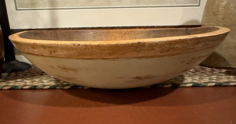 Vintage Wooden Dough Bowl, Distressed Base