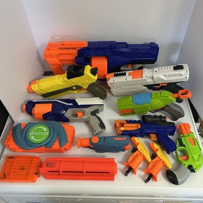 NERF Gun Lot with 10 Nerf Guns & Accessories Tested Working No Darts
