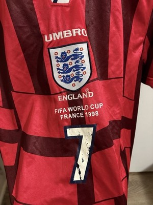England 1998 Beckham #7 Umbro Retro Jersey - Red World Cup Classic