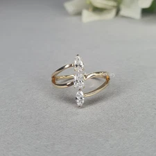 Mix Shaped Lab Grown Diamond Three Stone Ring in 14K Yellow Gold For Women's