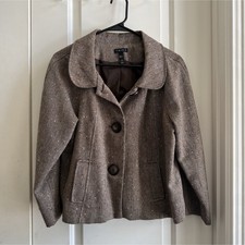 Women s Brown Herringbone Button Blazer Jacket with Pockets