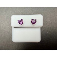 Sterling Silver Heart-Cut Amethyst CZ Stud Earrings 6mm   1.56 CTTW