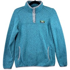 LL Bean Sweater Fleece Pullover Womens Small Teal Snap Neck Gorpcore 292726
