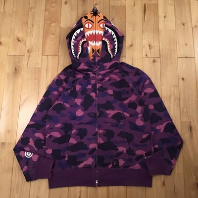 BATHING APE シャークパーカー 二重シャーク カモ柄 XXL パープル BAPE Double tiger shark full zip hoodie purple camo A Bathing Ape