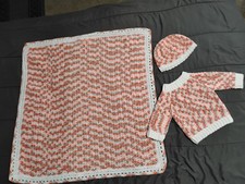 3 Pc Crocheted Baby Blanket /Pullover Sweater Set. 3 to 6 Month