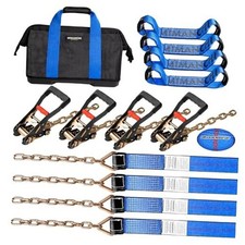 8 Point Roll Back Vehicle Tie Down Kit, with Heavy-Duty Chain Extension on