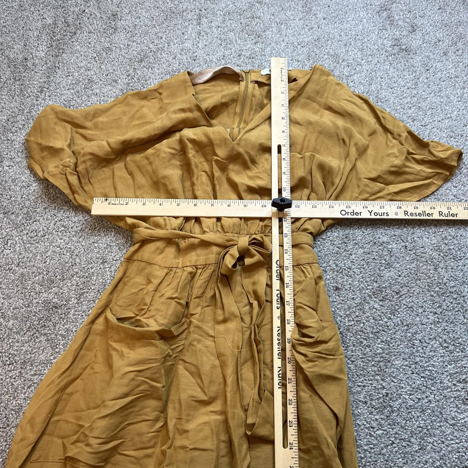 Vestido Madewell Mujer 4 Amarillo Mostaza Maxi Manga Corta Cuello en V Bolsillos con Cinturón Foto 4 de 4