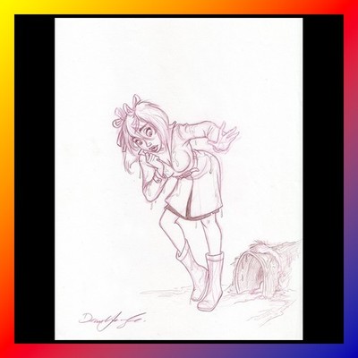 MANDY Signed ORIGINAL ART Dean Yeagle RAINCOAT Wet SEXY Full Body DRAWING Pencil