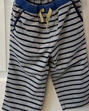 Mini Boden Boys Gray/Blue Striped Jogger Pants Knit Cotton Elastic Waist Pockets
