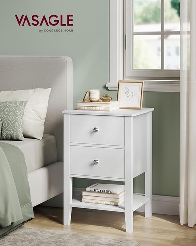 Vasagle Bamboo Bedsides Set of 2 Side Tables Storage Drawers Nightstand Shelf - Picture 8 of 12