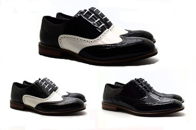 Herren zweifarbig Brogue Lack Smoking glänzend Schnürschuhe formell elegant Büro Party Schuhe