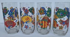 4 Vintage Libbey Tropical Fish Drinking Glass 16oz Starfish Ocean NEW
